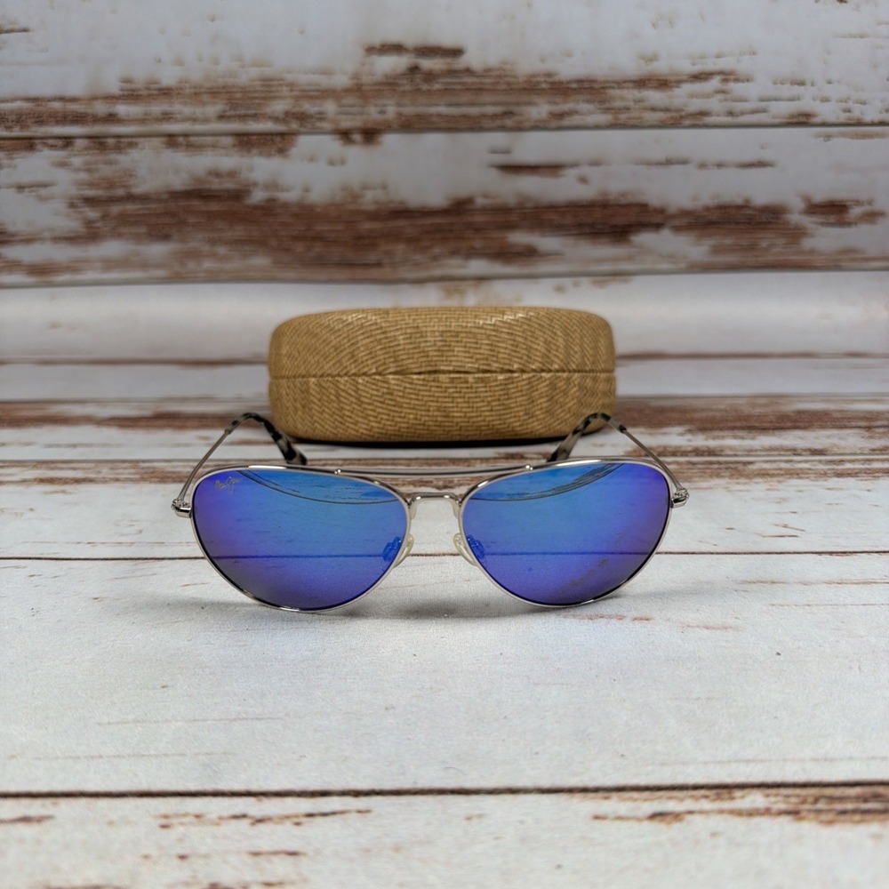 Maui Jim Mavericks 264-17 Silver Aviator Sunglasses Blue Hawaii PolarizedPlus2